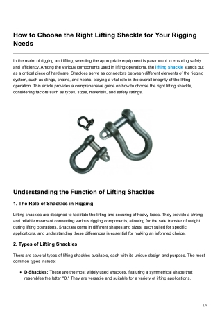 How to Choose the Right Lifting Shackle for Your Rigging Needs