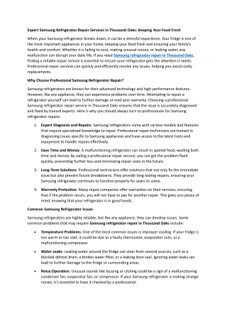 Expert Samsung Refrigerator Repair Services in Thousand Oaks