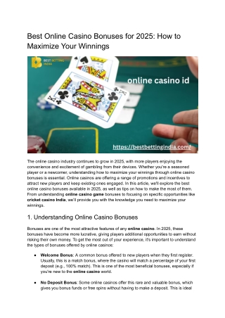 Best Online Casino Bonuses for 2025_ How to Maximize Your Winnings
