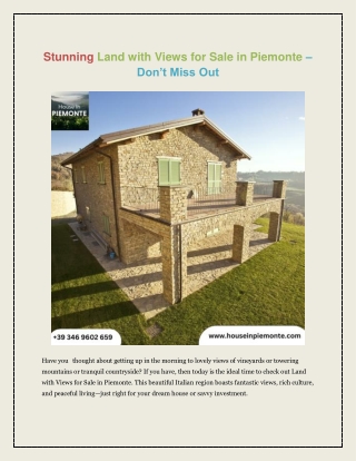 Stunning Land with Views for Sale in Piemonte – Don’t Miss Out