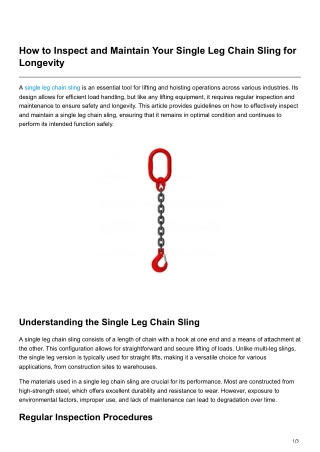 How to Inspect and Maintain Your Single Leg Chain Sling for Longevity