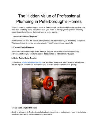 The Hidden Value of Professional Plumbing in Peterborough’s Homes