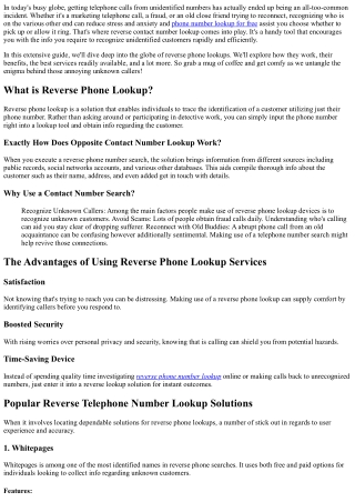 Reverse Phone Number Lookup: A  Basic  Device for Identifying  Anonymous Callers