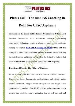 Best IAS Coaching in Delhi | Plutus IAS - Top UPSC Coaching Institute
