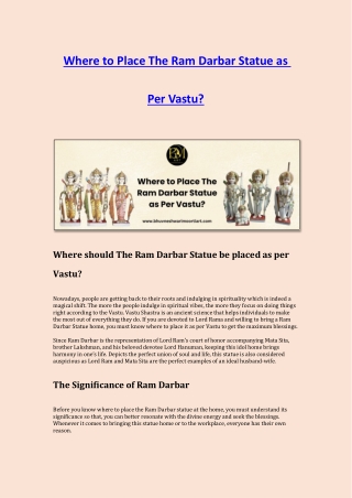 Where to Place The Ram Darbar Statue as Per Vastu