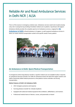 Reliable Air and Road Ambulance Services in Delhi NCR