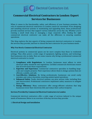 Commercial Electrical Contractors in London Expert Services for Businesses