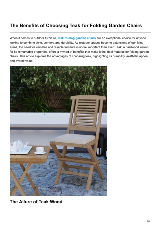 The Benefits of Choosing Teak for Folding Garden Chairs