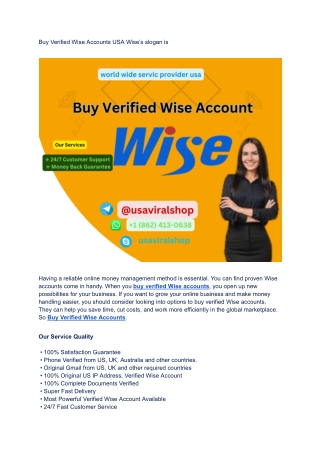 Buy Verified Wise Accounts USA Wise’s slogan is