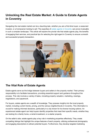 Unlocking the Real Estate Market A Guide to Estate Agents in Coventry