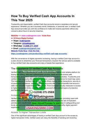 How To Buy Verified Cash App Accounts In This Year 2025