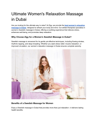Ultimate Women's Relaxation Massage in Dubai