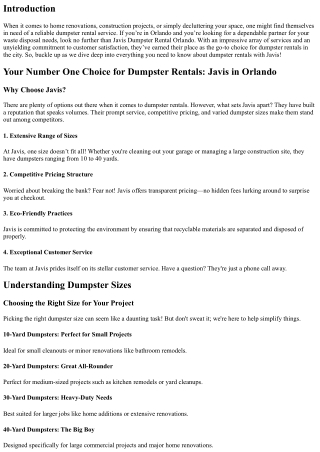 Your Number One Choice for Dumpster Rentals: Javis in Orlando