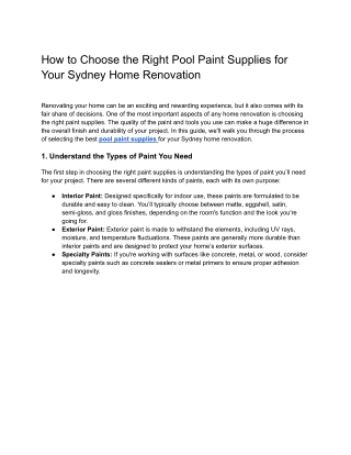 How to Choose the Right Pool Paint Supplies for Your Sydney Home Renovation