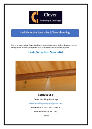 Leak Detection Specialist  Cleverplumbing