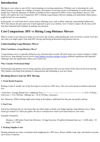 “Cost Comparison: DIY vs Hiring Long-Distance Movers”