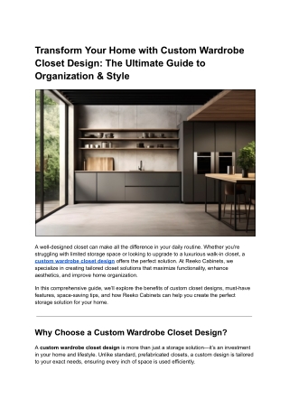 Reeko Cabinets: Expert Custom Wardrobe Closet Design in California"