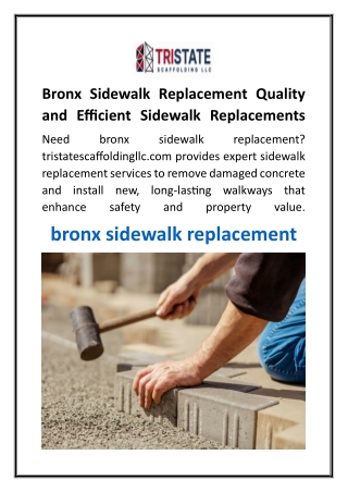 Bronx Sidewalk Replacement Quality and Efficient Sidewalk Replacements