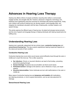 Advances in Hearing Loss Therapy