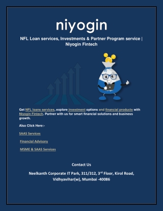 NFL Loan services, Investments & Partner Program service, Niyogin Fintech