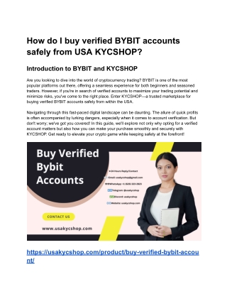How do I buy verified BYBIT accounts safely from USA KYCSHOP