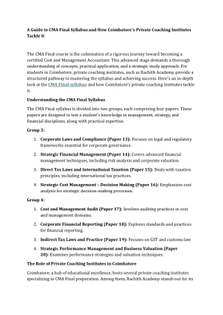 A Guide to CMA Final Syllabus and How Coimbatore’s Private Coaching Institutes Tackle It
