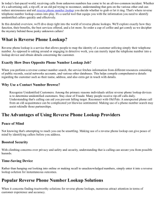 Reverse  Phone Lookup: A  Helpful  Device for  Discovering  Unrecognized Callers