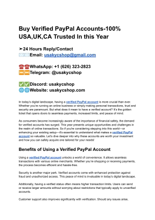 Buy Verified PayPal Accounts-100% USA,UK,CA Trusted In this Year