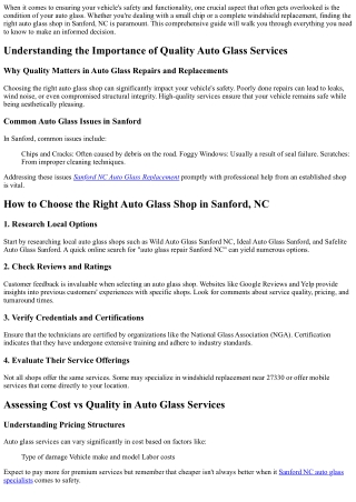**How to Choose the Right Auto Glass Shop in Sanford, NC**