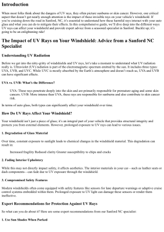 The Impact of UV Rays on Your Windshield: Advice from a Sanfor dNC Specialist