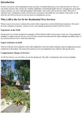 Why LJR is the Go-To for Residential Tree Services.