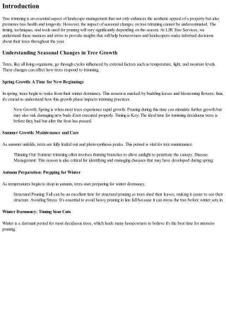 The Impact of Seasonal Changes on Tree Trimming: Insights from LJR