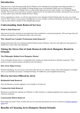 Taking the Stress Out of Junk Removal with Javis Dumpster Rental in Orlando