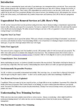 Unparalleled Tree Removal Services at LJR: Here's Why