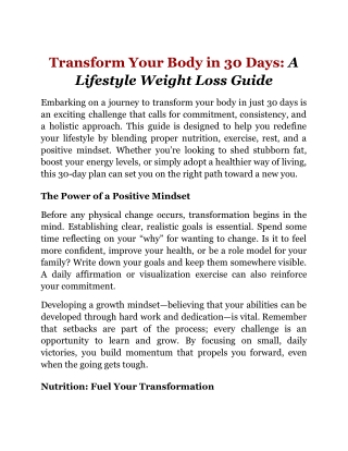 Transform Your Body in 30 Days_ A Lifestyle Weight Loss Guide