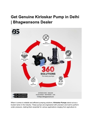 Get Genuine Kirloskar Pump in Delhi _ Bhagwansons Dealer