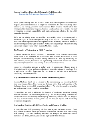 Best Suppliers for Chilli Cleaning Machines in India