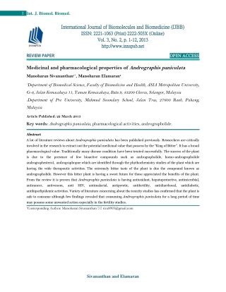Medicinal and pharmacological properties of Andrographis paniculata