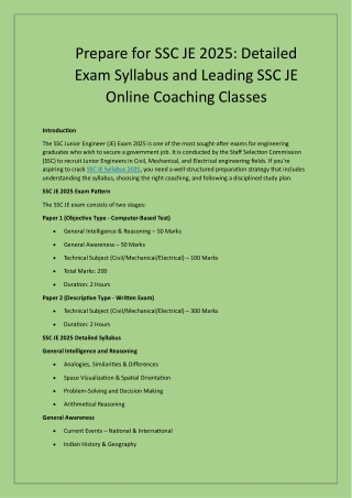 SSC JE 2025 Exam Syllabus, Pattern & Best Online Coaching
