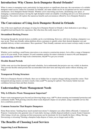 The Convenience of Using Javis Dumpster Rental in Orlando