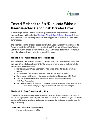 Tested Methods to Fix ‘Duplicate Without User-Selected Canonical’ Error