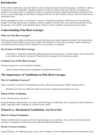 Natural vs. Mechanical Ventilation: What's Best for Your Pole Barn Garage?