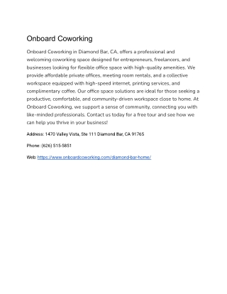 Onboard Coworking - Diamond Bar