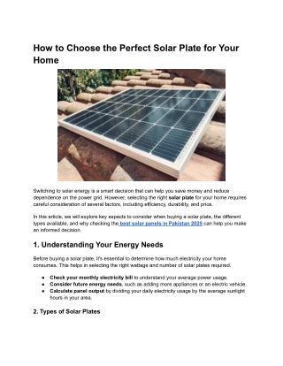 How to Choose the Perfect Solar Plate for Your Home
