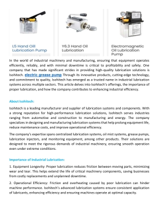 ISOHITECH A Leader in Industrial Lubrication Systems and Solutions