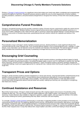 Checking Out Chicago IL Family Funeraria Services