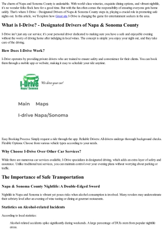 The Role of I-Drive in Promoting Safe Nights Out in Napa & Sonoma County