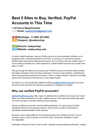 Best 5 Sites to Buy, Verified, PayPal Accounts In This Time