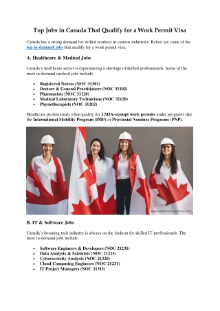 Top Jobs in Canada That Qualify for a Work Permit Visa