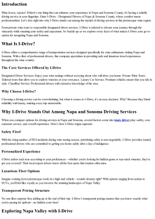 Why I-Drive Stands Out Among Napa and Sonoma Driving Services